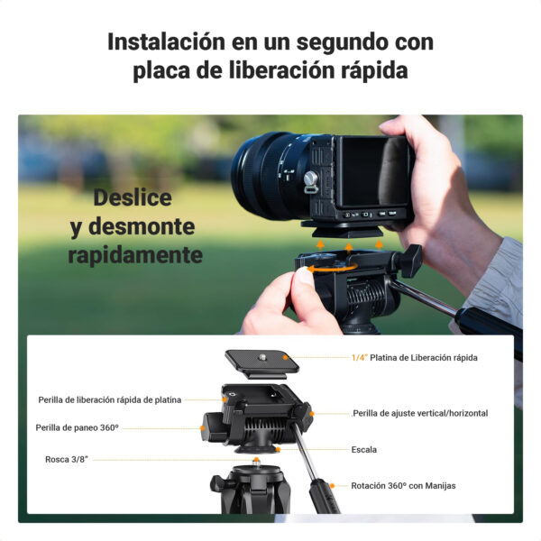 Tripode de Video Portátil K&F Concept S245A3 hasta 4KG - Image 6